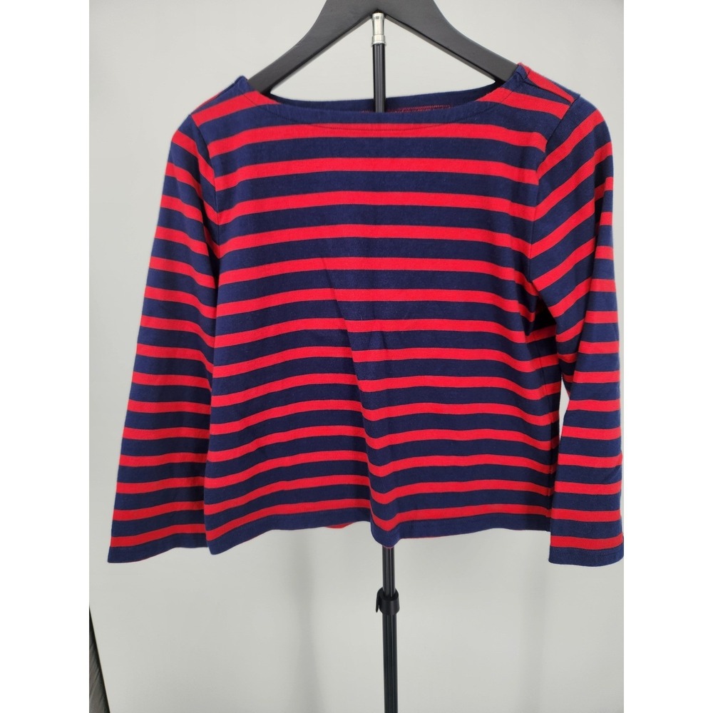 J.Crew Womens Red Navy Blue Striped Boatneck Long Sleeve T-Shirt BY293 Small